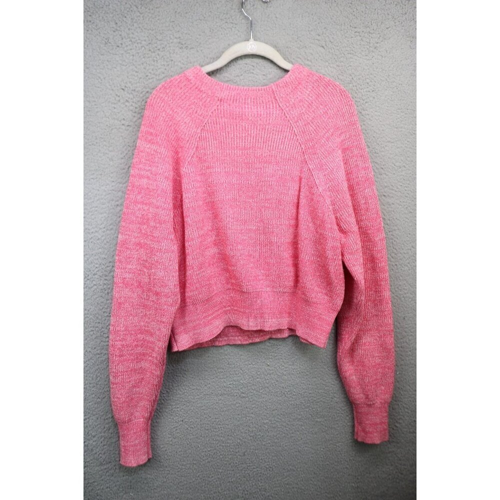 Free People Pink & White Long Puff Sleeve Sweater-Size S/P-Nice Boxy-BOHO - Picture 10 of 12